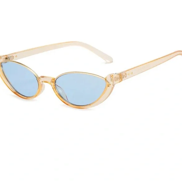 Gold Rim Sky Blue Tint Round Lens Sunglasses/Frames - Picture 2 of 3